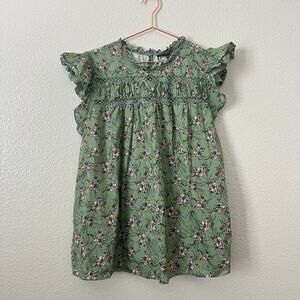 Lane Bryant Woven & Knit Ruffle Cap-Sleeve Blouse green pink floral print